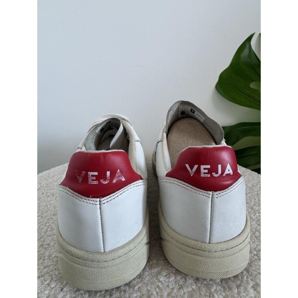 Veja‎ V-10 women's Sz 10 White Red Navy Leather Sneakers Lace Up Vegan Leather - Picture 7 of 10